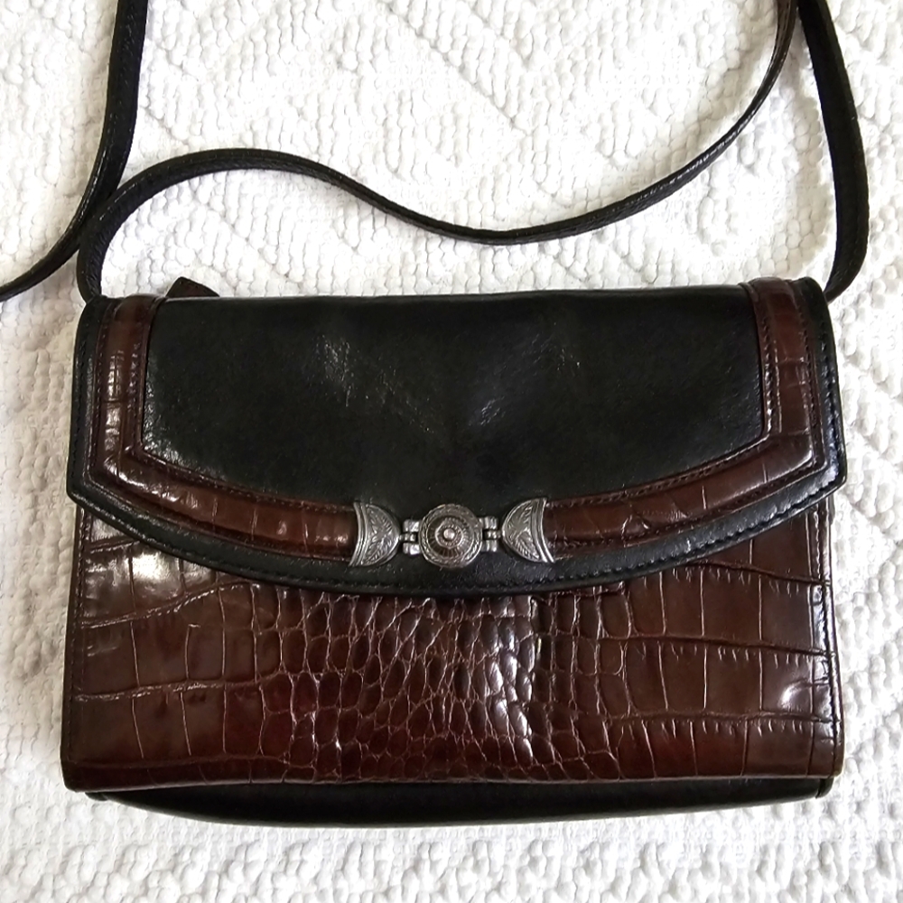 Brighton Vintage Leather Croc Embossed Convertible Crossbody Clutch Organizer